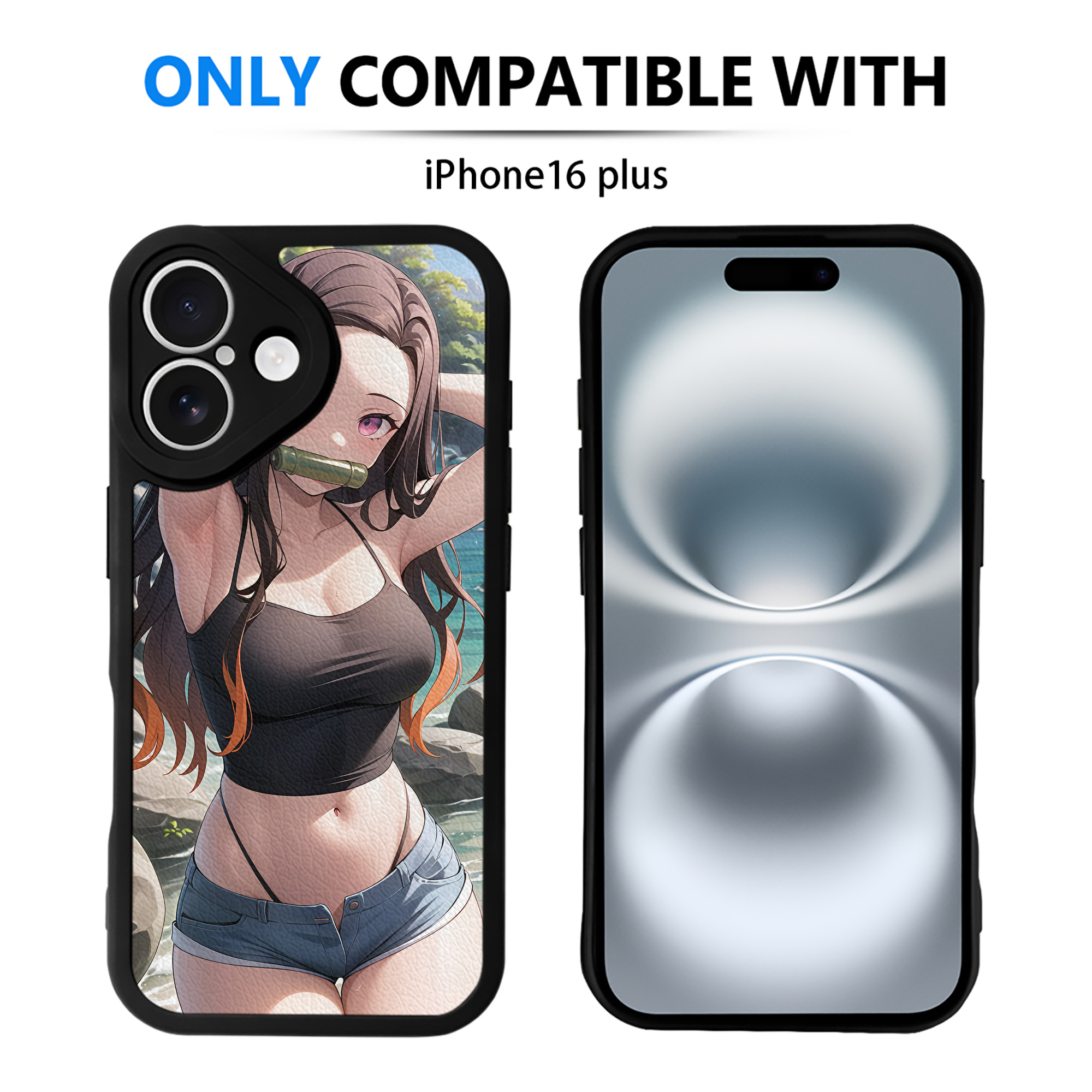 （画像用） 鬼滅の刃（きめつのやいば）竈門 禰󠄀豆子／かまど ねずこ Kamado Nezuko 【iPhone 16シリーズ対応】シリコンスマホケース（レザー調） 材質：シリコン